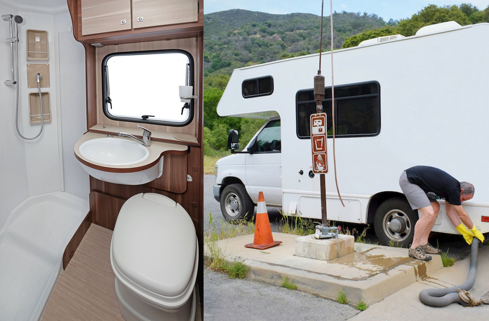 Portable RV/camper toilet and holding tank setup in Atwater, California