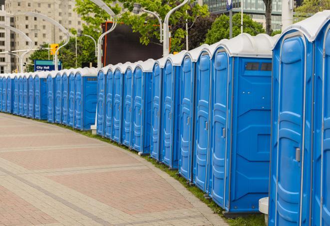 Seasonal porta potty units set up at a Atwater, California venue